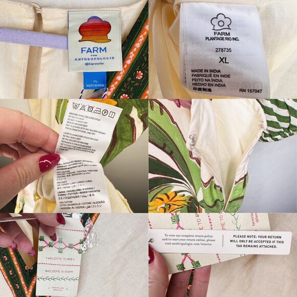 NWT Anthropologie Farm Rio Palm Tree V Neck Puff Sleeve Cut Out Waist Midi Dress - Picture 12 of 15